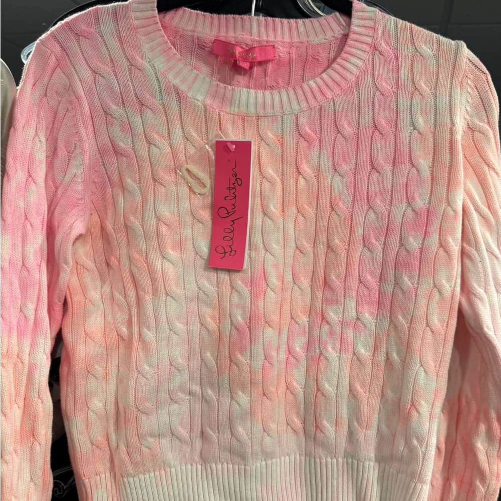 Lilly Pulitzer Pink and Cream Cable Knit Sweater
